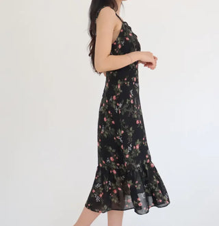 sleeveless string-neck floral chiffon long one-piece dress