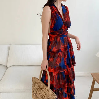 backless cancan tiered chiffon maxi long goddess dress