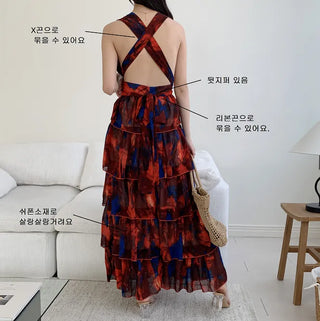 backless cancan tiered chiffon maxi long goddess dress