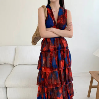 backless cancan tiered chiffon maxi long goddess dress