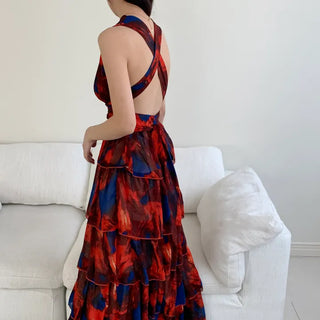 backless cancan tiered chiffon maxi long goddess dress