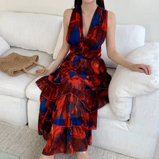 backless cancan tiered chiffon maxi long goddess dress