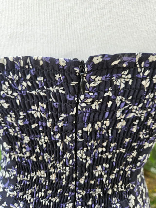 Slim tight sleeveless strappy tube top flower pattern chiffon one-piece dress.