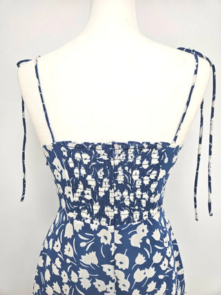 blue flower slip string nasi chiffon banding one-piece dress
