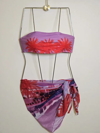 🌺Tropical piece strap see-through tube top tank top banding crop sexy resort look bikini swimsuit set