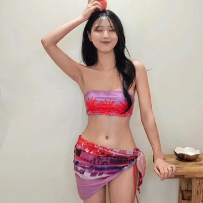 🌺Tropical piece strap see-through tube top tank top banding crop sexy resort look bikini swimsuit set