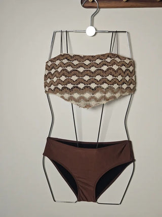 🌿Vintage Brown Bikini Set Crochet Knit Strappy Bra Top Tank Top Bikini Swimsuit