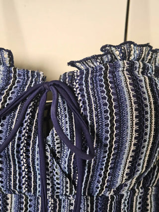 💙Striped Dangara Crochet Strap Belly Cover Body Cover Cover-Up Piece Navy Bikini Swimsuit Set