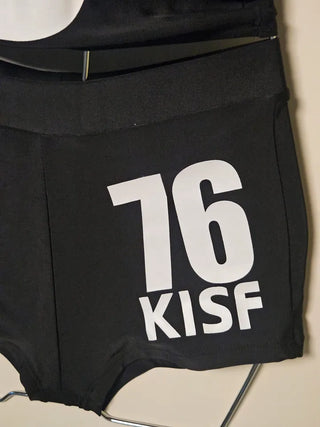 🔥Bikini Set Black Lettering Crop Top Halter Neck Shorts Hip Sexy Sporty Piece Swimsuit Set