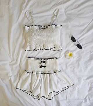 Smoke banding wire tube top nasi tank top crop pants ribbon two-piece belly cover high-waist bikini swimsuit