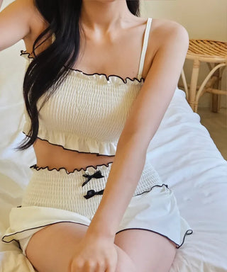 Smoke banding wire tube top nasi tank top crop pants ribbon two-piece belly cover high-waist bikini swimsuit