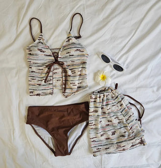 Hippie bra top panties and skirt piece bohemian ethnic crochet swimsuit set