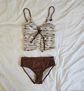 Hippie bra top panties and skirt piece bohemian ethnic crochet swimsuit set