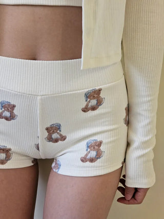 Teddy Bear Golji Crop Top Cardigan Shorts and Piece Teddy Bear Bikini Cover-Up Swimsuit Set