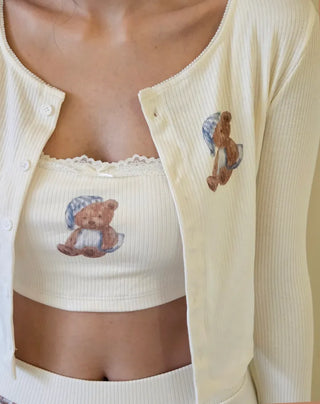 Teddy Bear Golji Crop Top Cardigan Shorts and Piece Teddy Bear Bikini Cover-Up Swimsuit Set