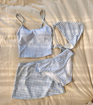 Hooded piece check bikini gingham check swimsuit set lovely beachwear cover-up swimsuit