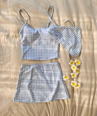 Hooded piece check bikini gingham check swimsuit set lovely beachwear cover-up swimsuit