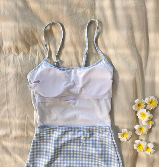 Hooded piece check bikini gingham check swimsuit set lovely beachwear cover-up swimsuit