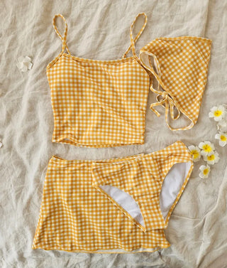 Hooded piece check bikini gingham check swimsuit set lovely beachwear cover-up swimsuit