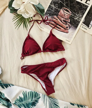 Burgundy color see-through sexy body cover piece knit cover-up set backless resort look