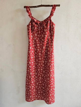 Red Flower Nashi Sleeveless Dress with Adjustable Straps Vacation Daily Look Resort Wing Dress