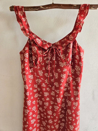 Red Flower Nashi Sleeveless Dress with Adjustable Straps Vacation Daily Look Resort Wing Dress