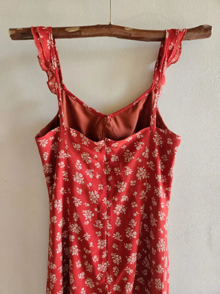 Red Flower Nashi Sleeveless Dress with Adjustable Straps Vacation Daily Look Resort Wing Dress
