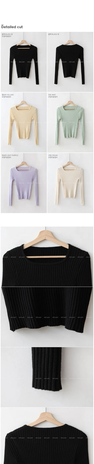 (5 colors) Ribbed Square Neck Knit Top