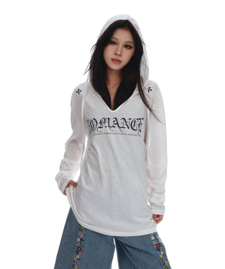 white hooded blouse