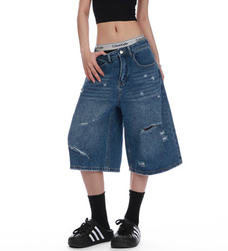 ripped denim Jorts