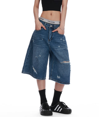ripped denim Jorts