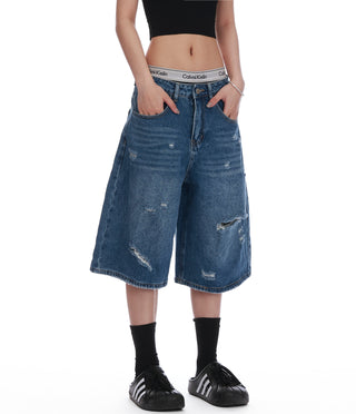 ripped denim Jorts
