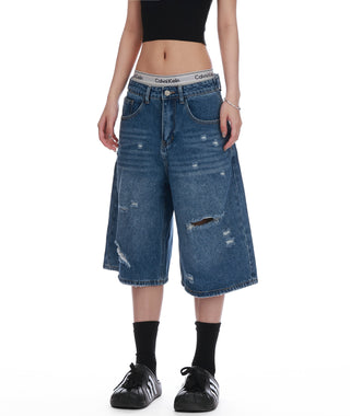 ripped denim Jorts
