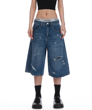 ripped denim Jorts