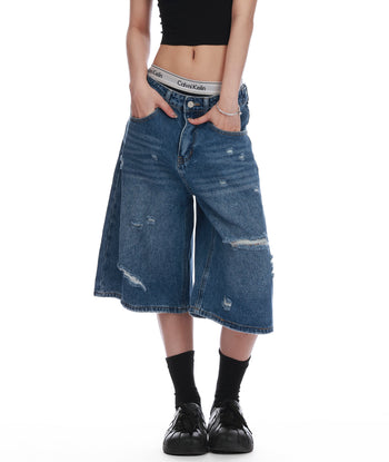 ripped denim Jorts