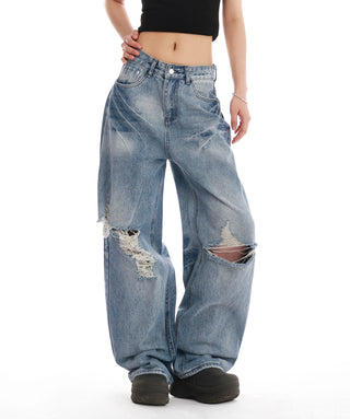 distressed wide jeans