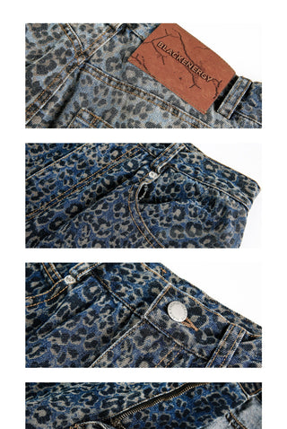 leopard denim pants