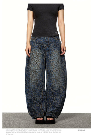 leopard denim pants