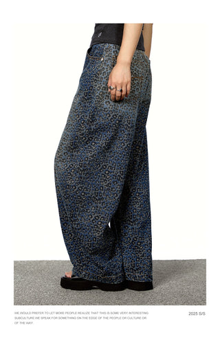 leopard denim pants