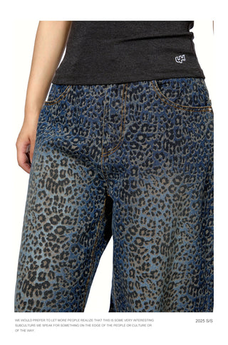 leopard denim pants