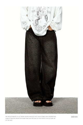 leopard denim pants