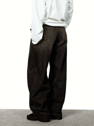 leopard denim pants