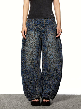 leopard denim pants