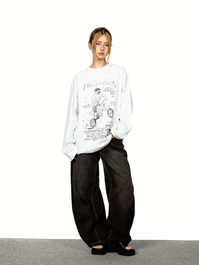 leopard denim pants