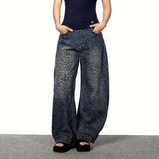 leopard denim pants