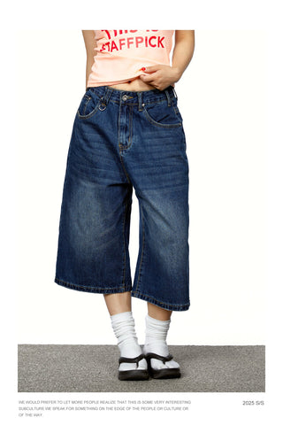 gradient denim shorts