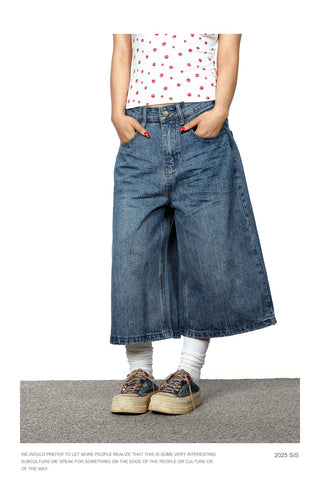 patch denim shorts