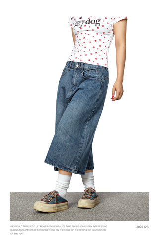patch denim shorts