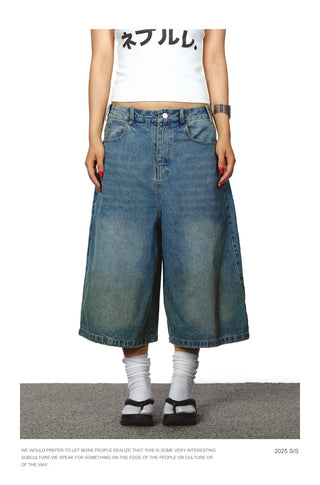 washed denim shorts