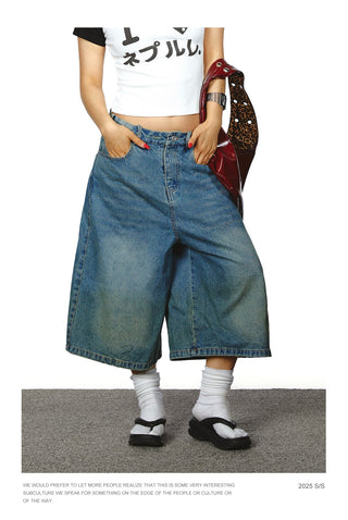 washed denim shorts